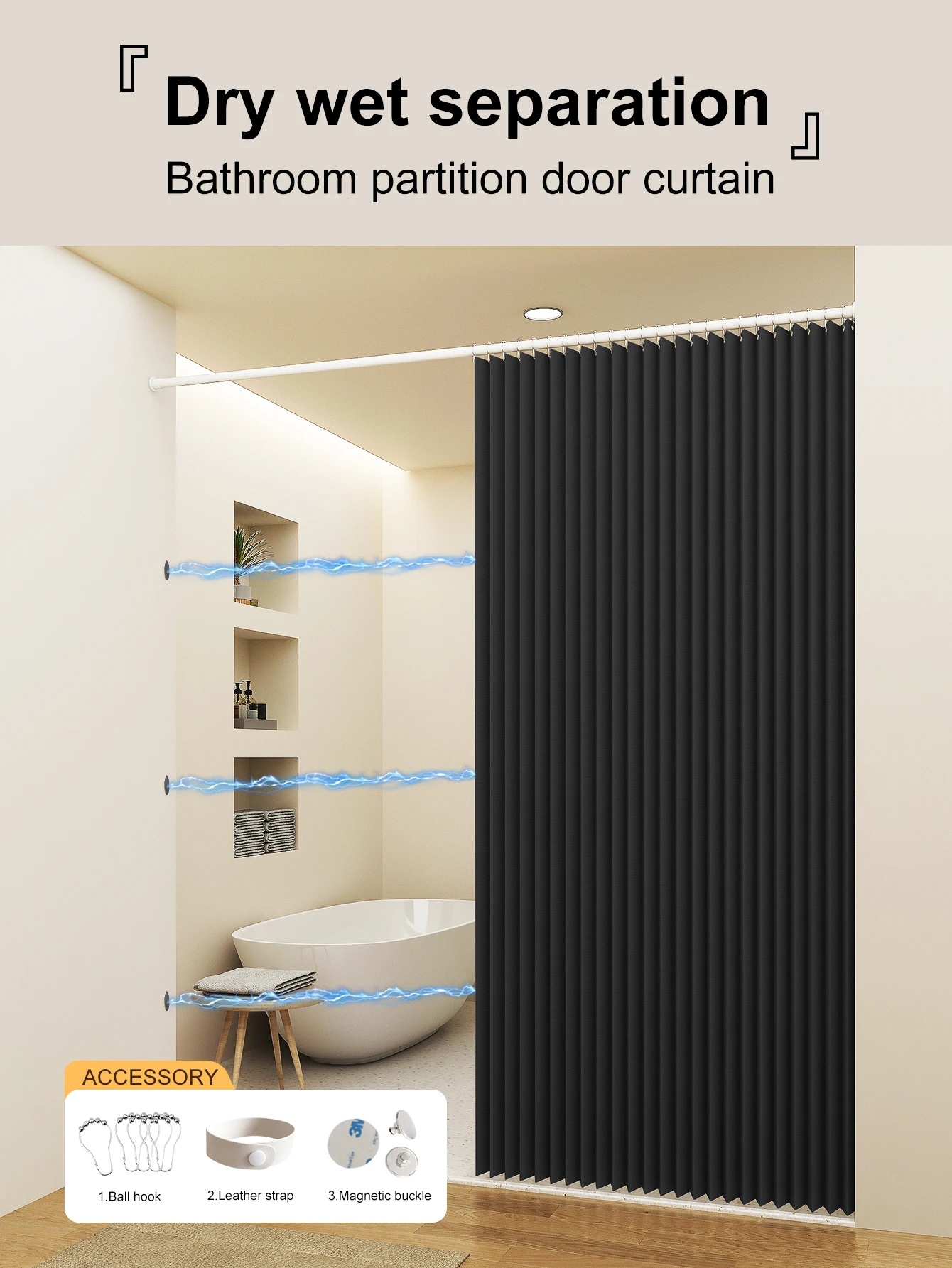 ستارة مطبخ للحمام مقاومة للزيوت والماء مع خزانة با...