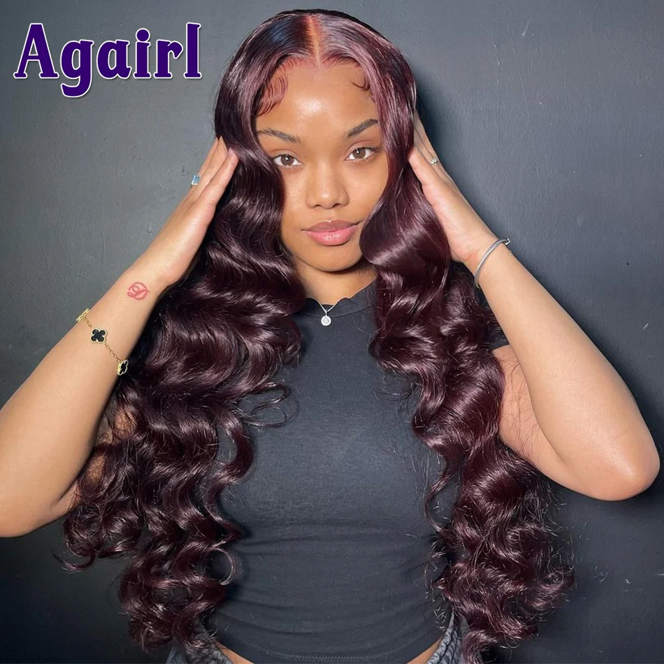 Dark 99J Loose Deep Wave Lace Front Human Hair Wigs Transparent 13X6 Lace Frontal Wig for Women Pre Plucked 5X5 Lace Closure Wig