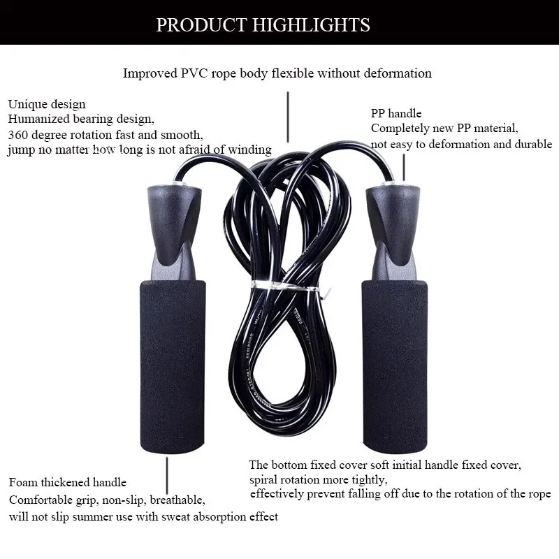 Speed Skipping Rope Sports Unisex Student Fitness Jump Rope Plastic Training Jump Rope Bearing Handle Jump Rope PVC Rope 3