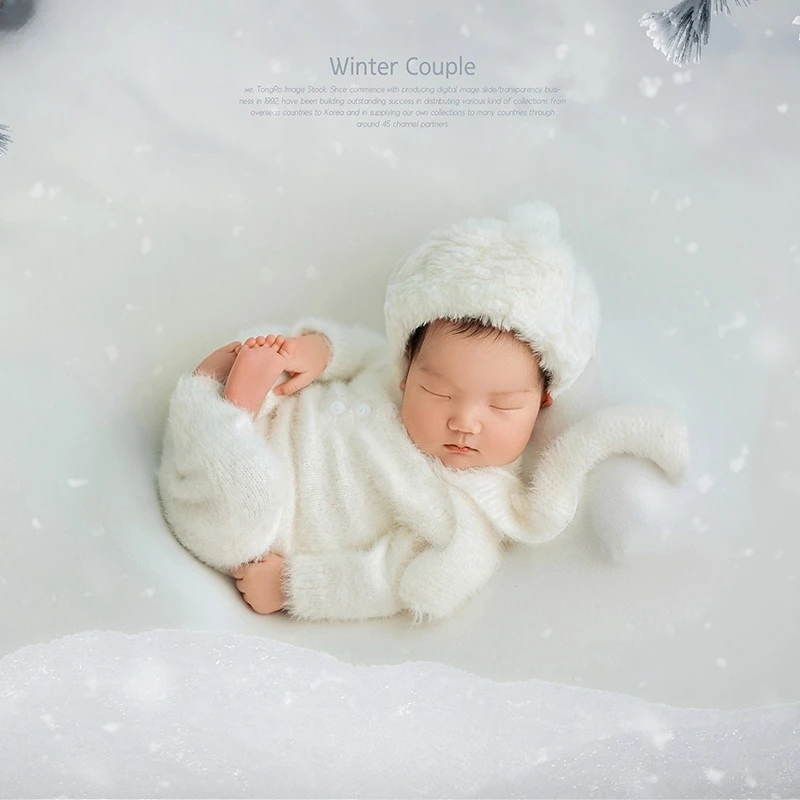 Dvotinst Newborn Baby Photography Props White Furry Cute Knit Snowwhite Outfit Set Backdrop Blanket Studio Shooting Photo Props dvotinst newborn photography props baby hat outfit backdrop romper bonnet theme set fotografia shooting photo props photoshoot