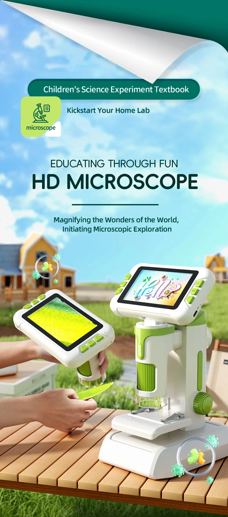 Multifunktionales HD-Mikroskop für Kinder, wissenschaftliches Experiment, Lehrbuch, Lupe, Teleskop, handgehaltenes digitales wissenschaftliches Bildungsspielzeug – Detail 1
