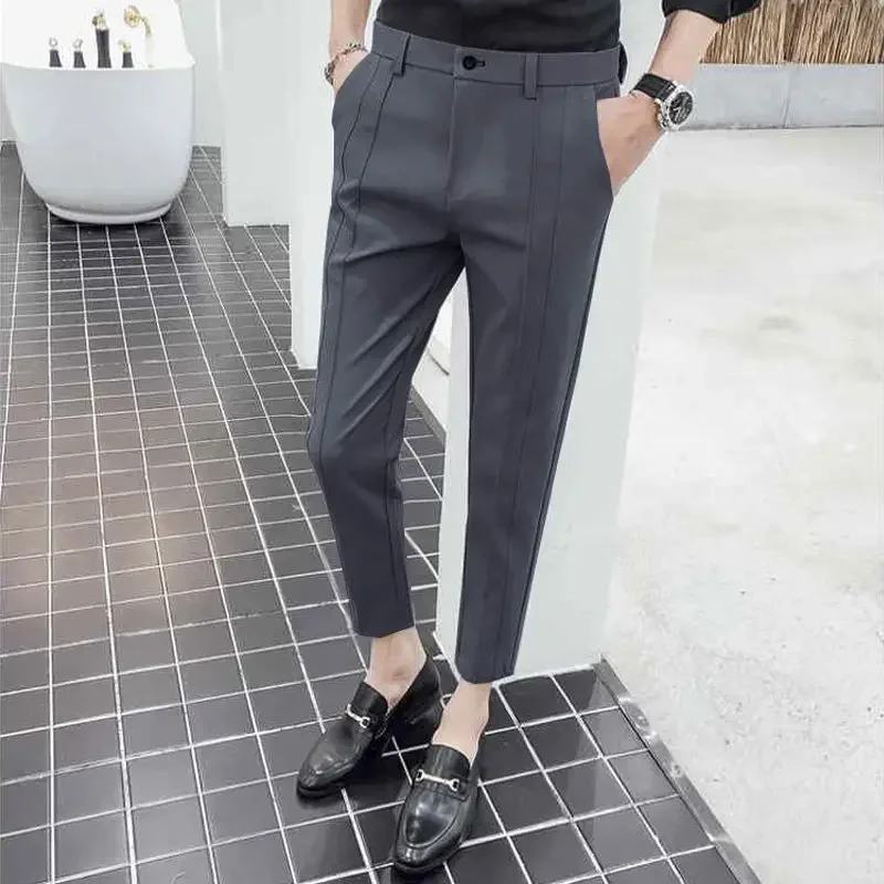 thumbnail image 1 of Pantalones fluidos de negocios drapeados para hombres Trajes de sastrería social para hombre Pantalones 9 recortados de alta calidad Lujo Verano 2024 Vestido elegante, 1 of 5