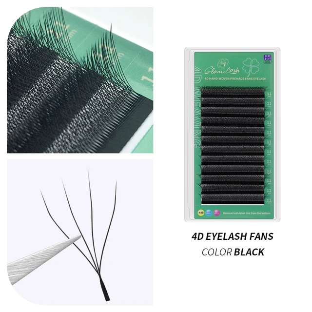 GLAMLASH 4D5D W Shaped Faux Russian Wholesale Four Leaves Eyelashes Clusters Easy Fan Volume Lashes Extension Makeup 4D W Black