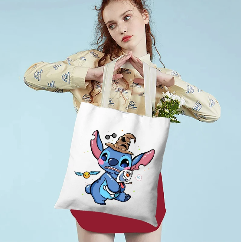 MINISO Disney Stitch Tote Bag Canvas Shoulder Bag Eco Hip Hop Lilo and Stitch Shopping Bag Shopper Women Tote Harajuku Female 2