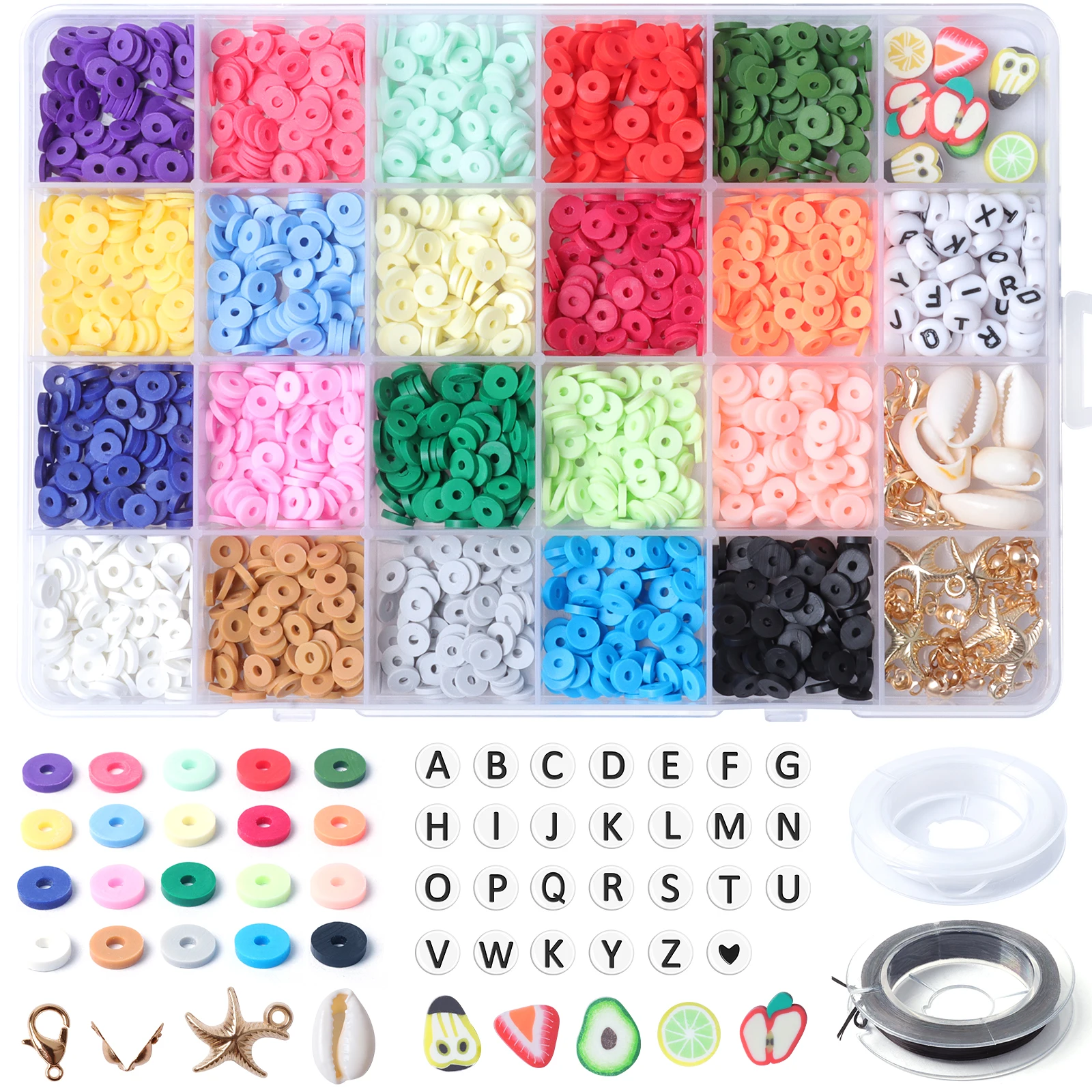 24 Color Seed Beads Kit For Jewelry Making Flat Polymer Clay Bead Set