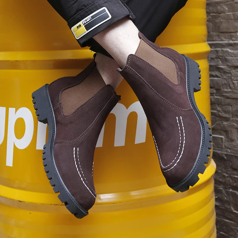 MensChelseaBootsAntiSlipSnowBootsFauxSuedeSlipOnRoundToe