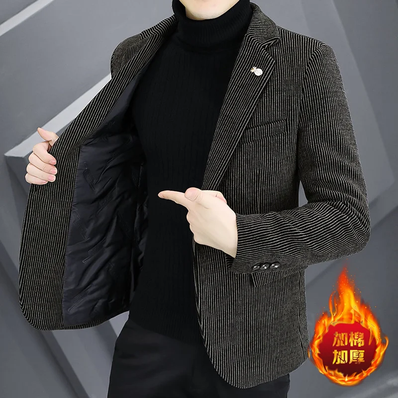 ARC Blazer Autumn/Winter Golden Sable Velvet and Cotton Thickened Thermal Small Suit Fashion Business Men's Slim Blazer 3