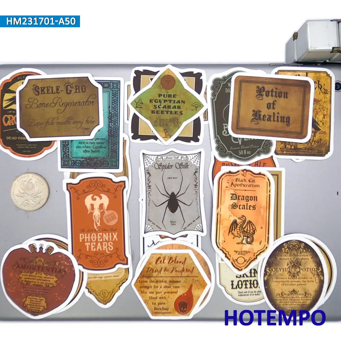 Magische Zaubertrank-Etiketten-Aufkleber-Set, Retro Zauberer-Alchemie, für Flaschen, Laptops, Gepäck, Fahrräder, Autos, Handys, Lustiges Aufkleber-Set, 20/30/50 Stück – Detail 8