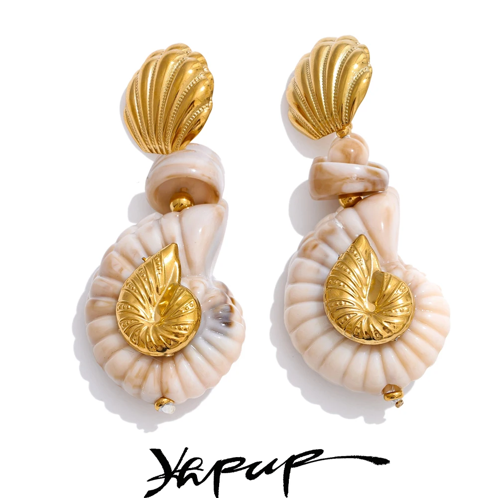 Yhpup Ocean Series Resin Shell Conch for Women Stainless Steel