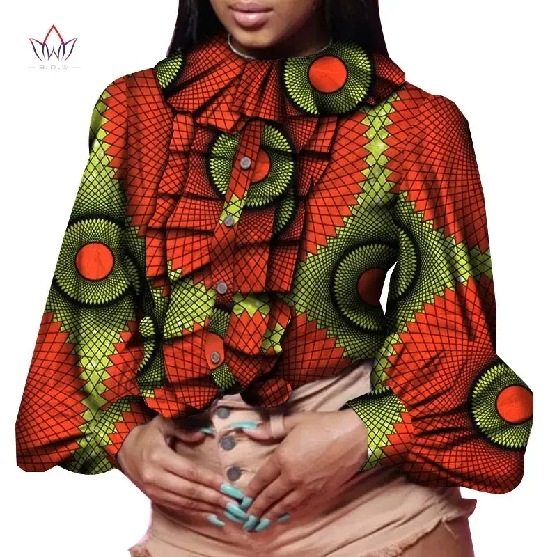 

Bintarealwax African Shirt for Women Dashiki Long Sleeves Africa Clothing Plus Size Traditional African Clothing WY7119