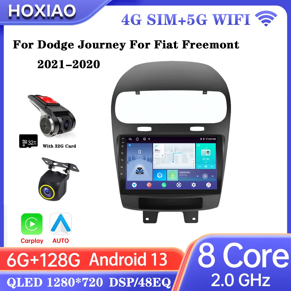 Car Radio Android 13 WiFi 5 Wireless CarPlay Android Auto 4G Car Multimedia GPS DVR For Dodge Journey For Fiat Freemont