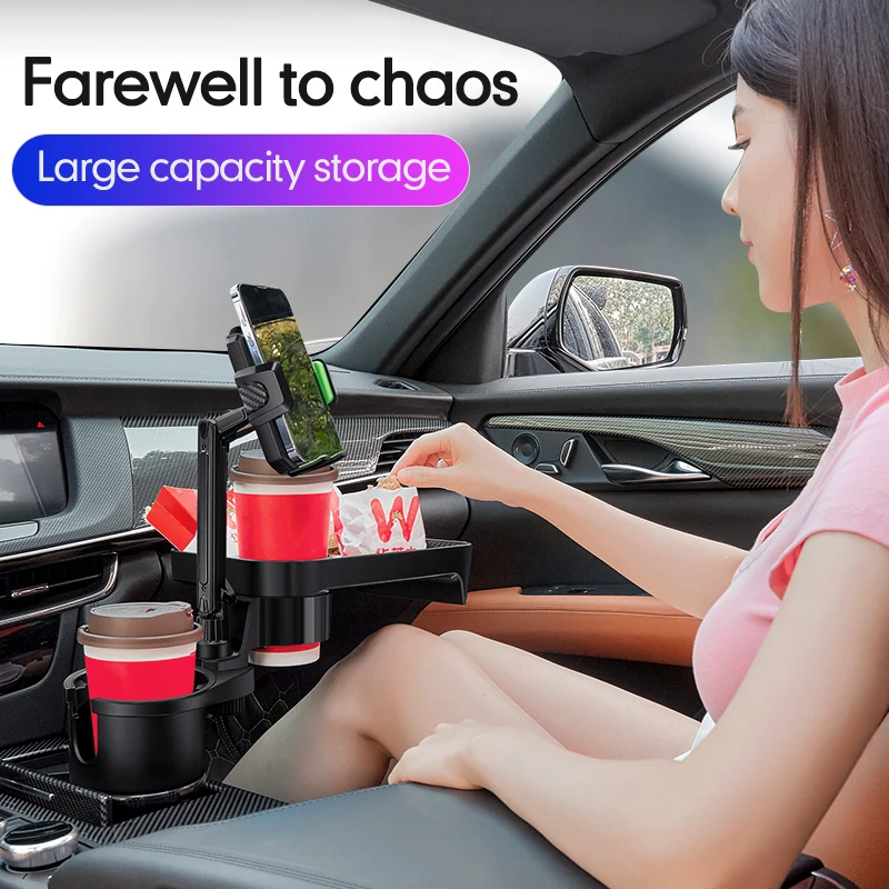 

4 in 1 Car Cup Phone Holder Tray 360 Degree Rotatable Car Table for Phones Slot Food Organized Drink Holder in Car Accesories