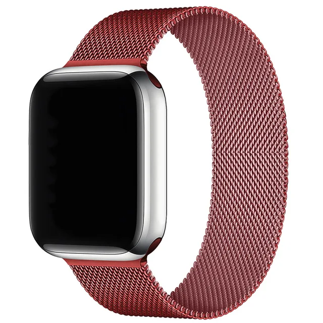 Magnetic Band Compatible with Apple Watch 45mm 44mm 42mm Adjustable Milanese Clasp Loop Strap for iWatch Series 7/6/5/4/3/2/1 SE Red Pink