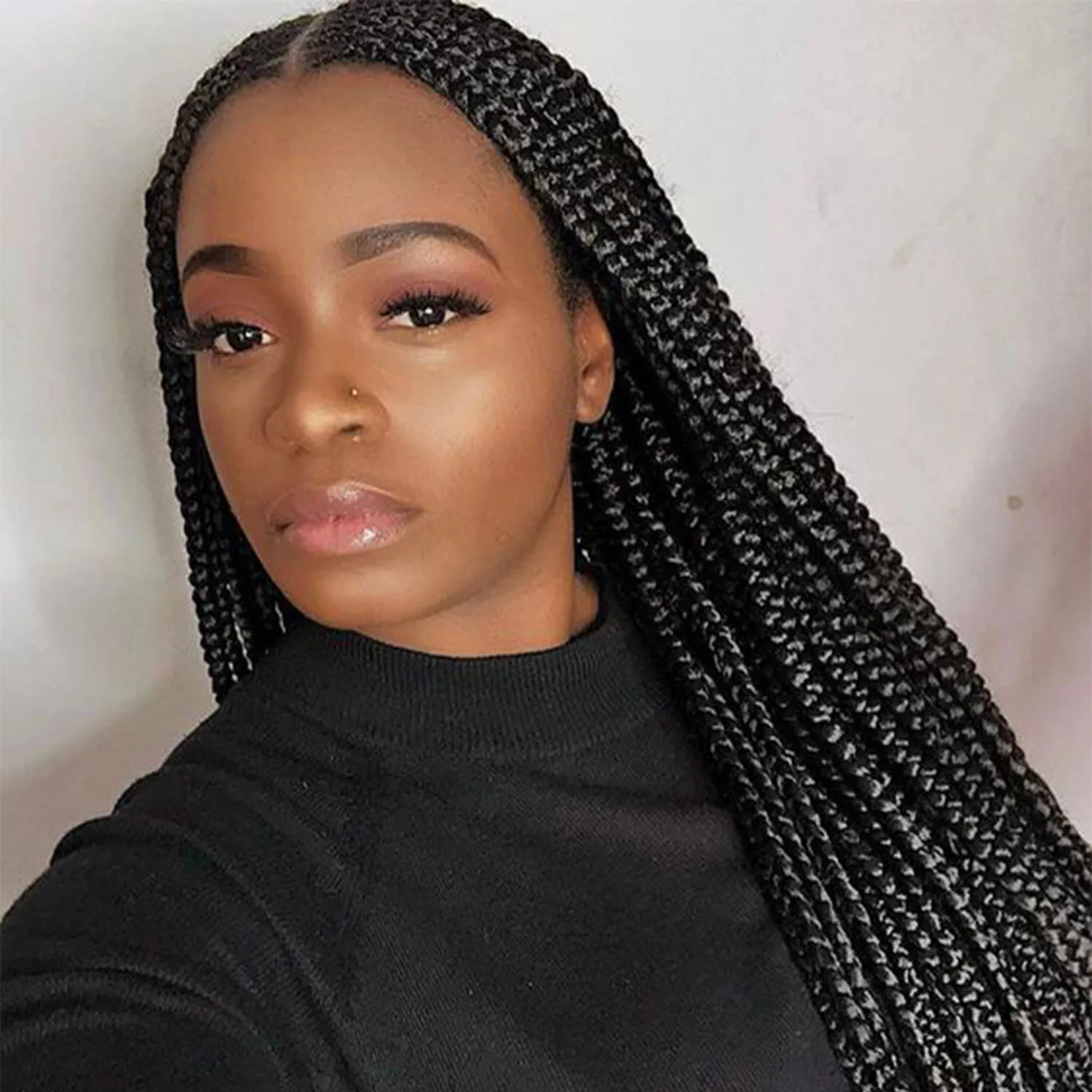 26 Inch Long Straight BOX Braided Wigs Synthetic Braids Wig For Black Women Twist Braiding Hair Cosplay Wig In Daily Ombre