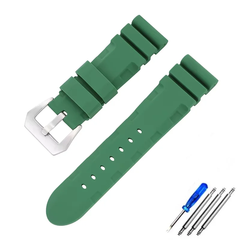 Multicolor Silicone Rubber Watch Band - Men's Sport Soft Strap, 22mm/24mm, with Free Tools