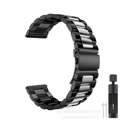 Premium Stainless Steel Metal Watch Band, 22mm and 20mm, Universal Fit - 22MM (Black silver)