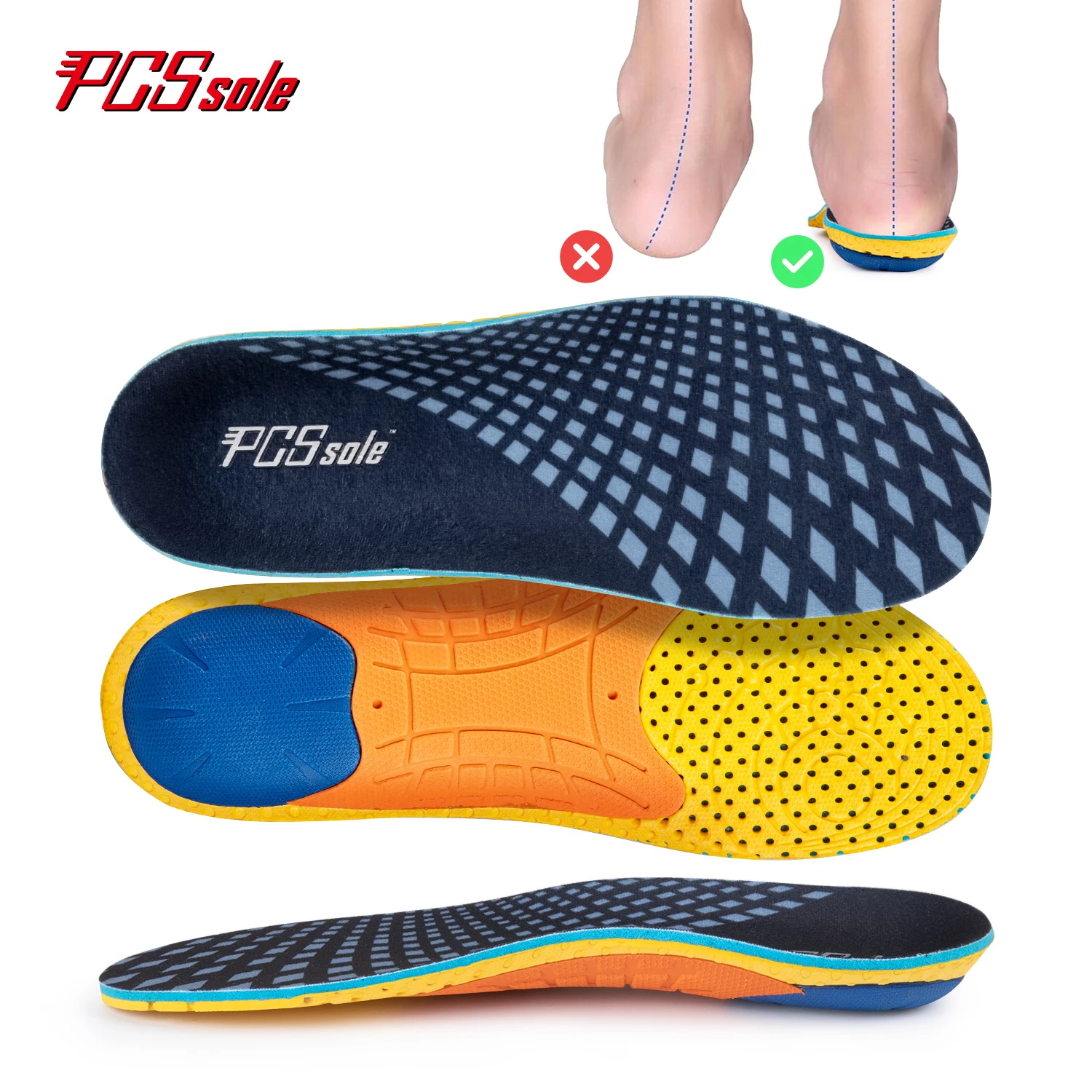 PCSsole Best EVA Orthopedic Insoles for Feet Arch Shoes Pad X/O Type Leg Correction Sole Support