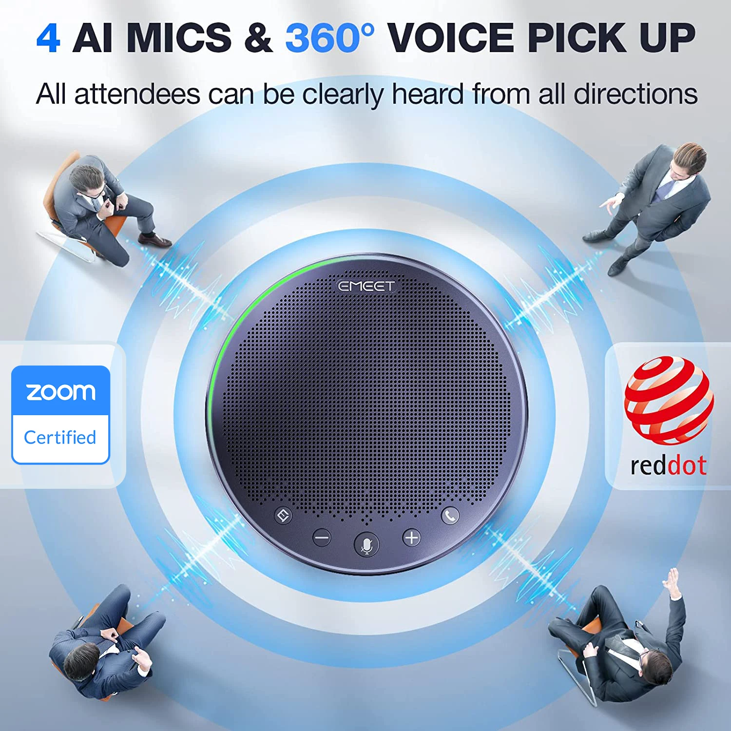 Conference Bluetooth Speakerphone W/ AI Mics 360° Voice Pickup