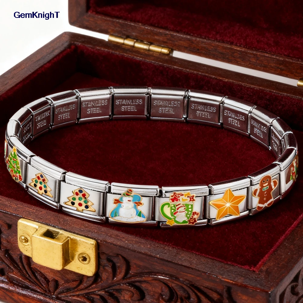 1pc Charme Weihnachten Girlande Faust Handschuh Elch Glocke Kaffee Italienischen Schmuck Link Fit 9mm Edelstahl Mode Armband, der DIY – Detail 2