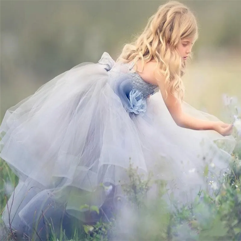 

Cute Girls Pageant Dresses Floor Length Lace 3d Floral Appliques Ball Gown Flower Girl Dress For Wedding Custom Made Tiered