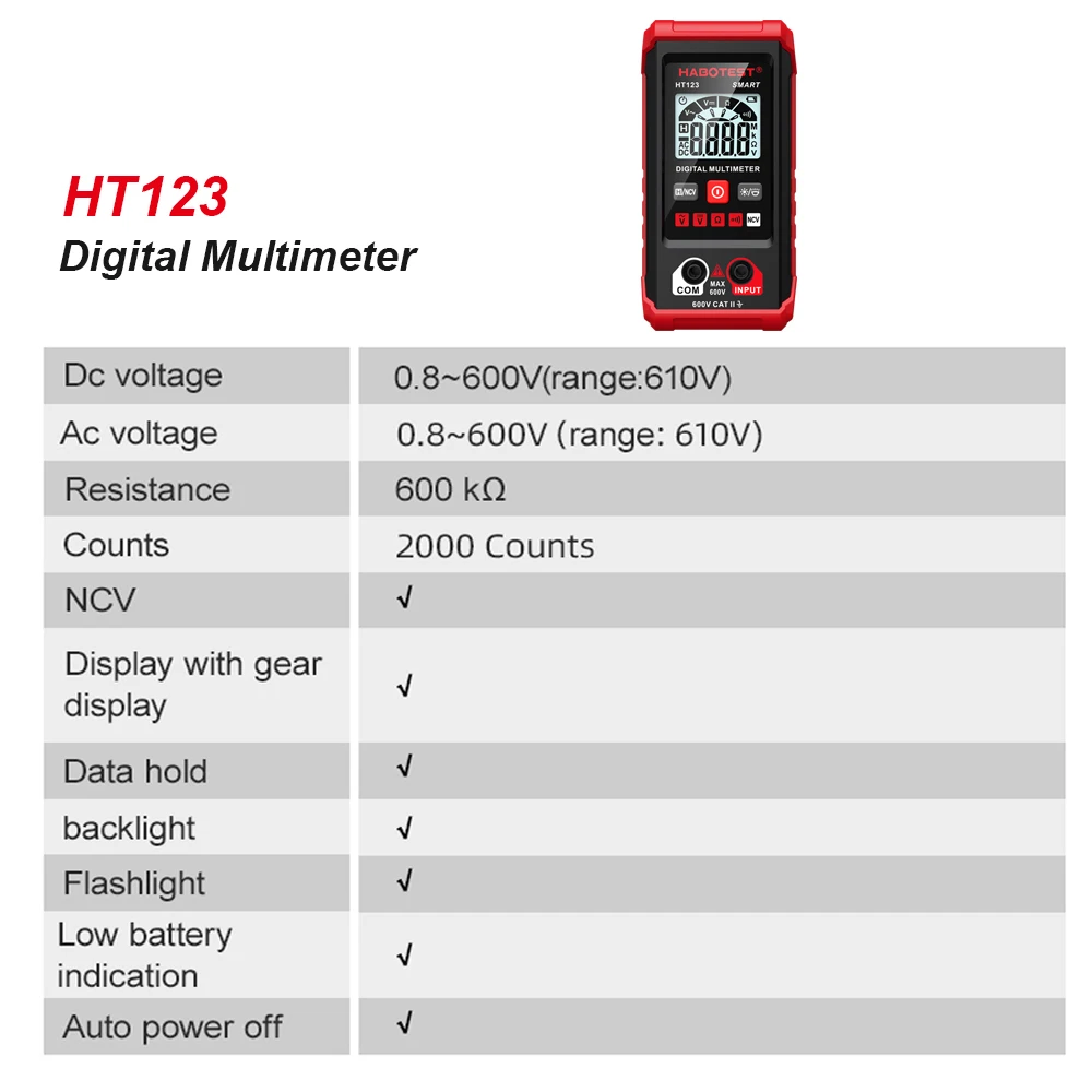 Digital multimeter Smart Digital Multimeter Mini Voltmeter Ammeter High-precision Auto Ranging AC DC Voltage Meter Tester Backlight