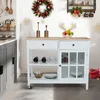 42" Kitchen Island Cart on Wheels, Rolling Storage Cabinet Station with Solid Wood Top, 2 Drawers, Towel Rack, Open Display Shel 2