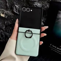 Hot Skin Leather Case with MagSafe Wireless Charging - Stylish Protective Cover for Z Flip 7 (Light green)