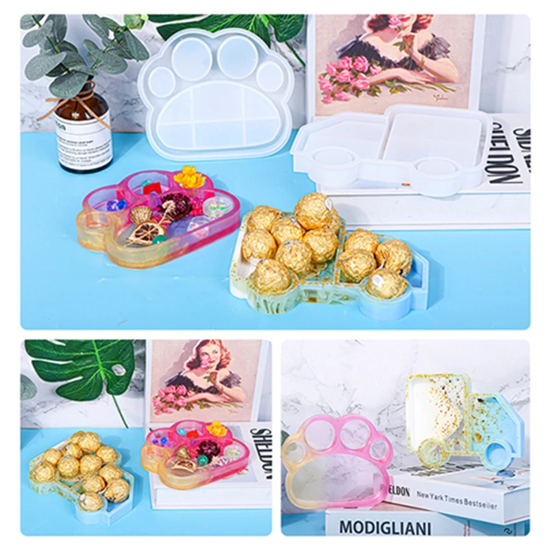 Lovely Anime Tray Silicone Mold Car Cat Paw Dish Mold Flower Plate Mold Epoxy Resin Crafts Blossom Tray Epoxy Resin Crafts Tray shiny glossy lovely for cat for head silicone mold for cat tag mold diy keychain jewelry making tools epoxy for protecti