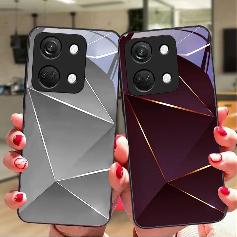 Geometric Prism Black Tempered Glass Hard Shell Phone Case