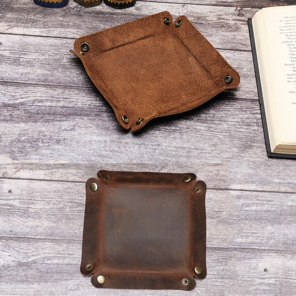 Storage Tray Creative Genuine Leather Valet Snap Home Office Desk Organizer Jewelry Pen Key Coin Desktop Folding storage tray,office supplies set
