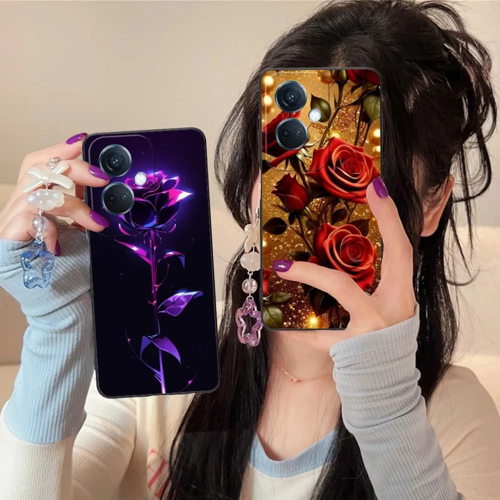 Rose Flowers Mobile Cell Phone Case For Oppo Find X5 X3 X2 A93 Reno 8 7 Pro A74 A72 A53 Black Soft Phone Cover Funda