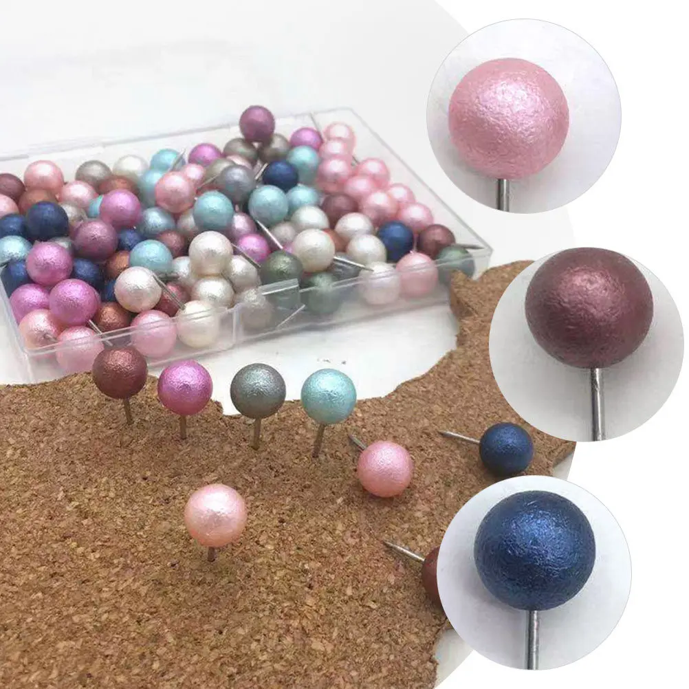 100개입 진주빛 볼 헤드 스트레이트 핀 튼튼한 보드 핀 DIY 공예 장식 문구류 게시판 도구