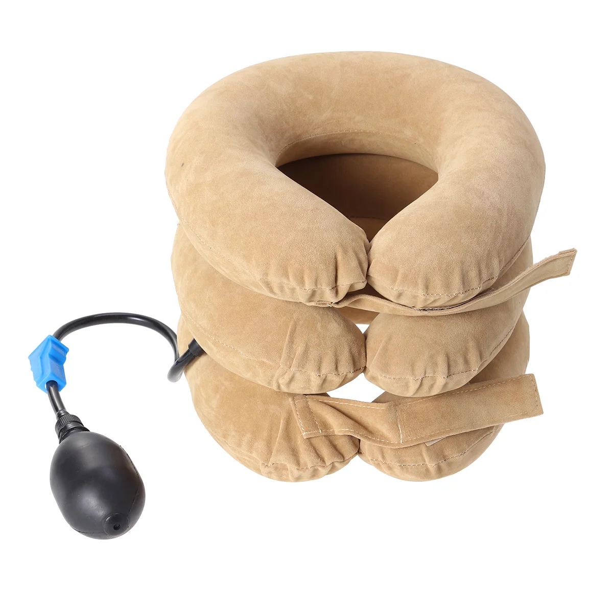1pc Portable Full Lint Three-tier Three-pipe Inflatable Handle Cervical Vertebra Tractor Neck Massager (Dark Blue) |