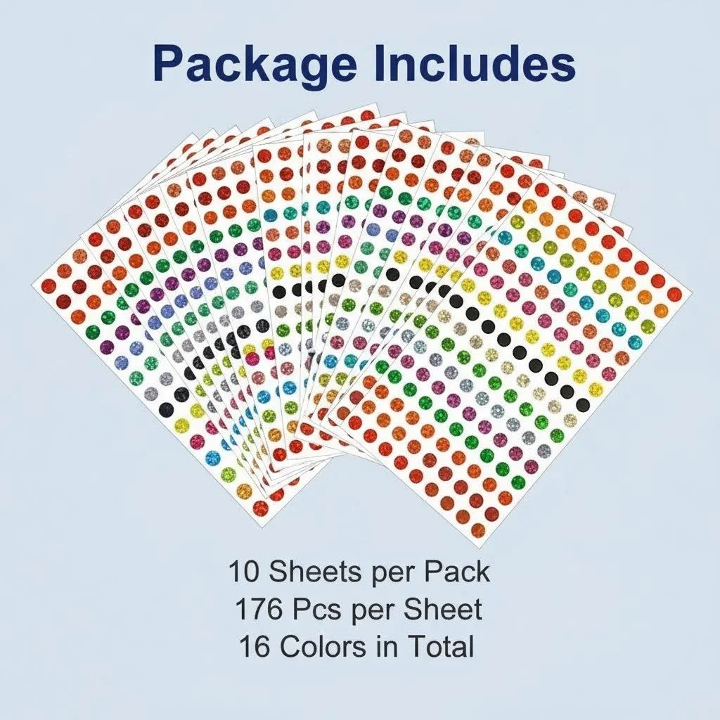 1760 Color Coded Labels Laser Shiny Dot Stickers 0.6cm dot labels, 16 color styles of color coded label stickers for office, - 2