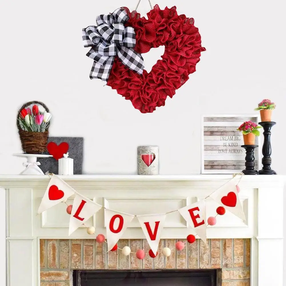 

Искусственный венок для влюбленных в виде сердца, украшение для свадьбы, вечеринки, Дня Святого Валентина, уличный красный венок для входной двери
