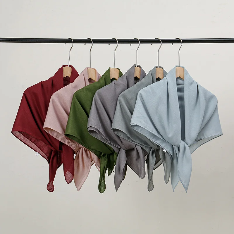 90*90cm Thin Soft Square Scarves for Women Simplicity Solid Color Cotton Linen Headscarf Muslim Female's Hijabs Bag Accessories 3