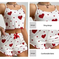 Nouvel ensemble de pyjama pour femmes, vêtements de nuit, débardeurs courts et shorts, tailles S M L XL, blanc, respirant, doux, décontracté, imprimé amour, vêtements de nuit pour femmes 4