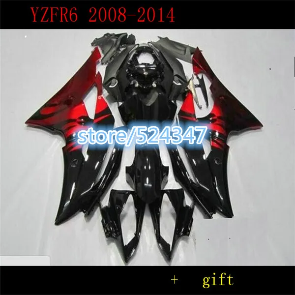 

Fei-Red striped black fairing kit YZFR6 08 09 10 11 12 14 YZF R6 2008 2014 YZF600 at 3 o 'clock
