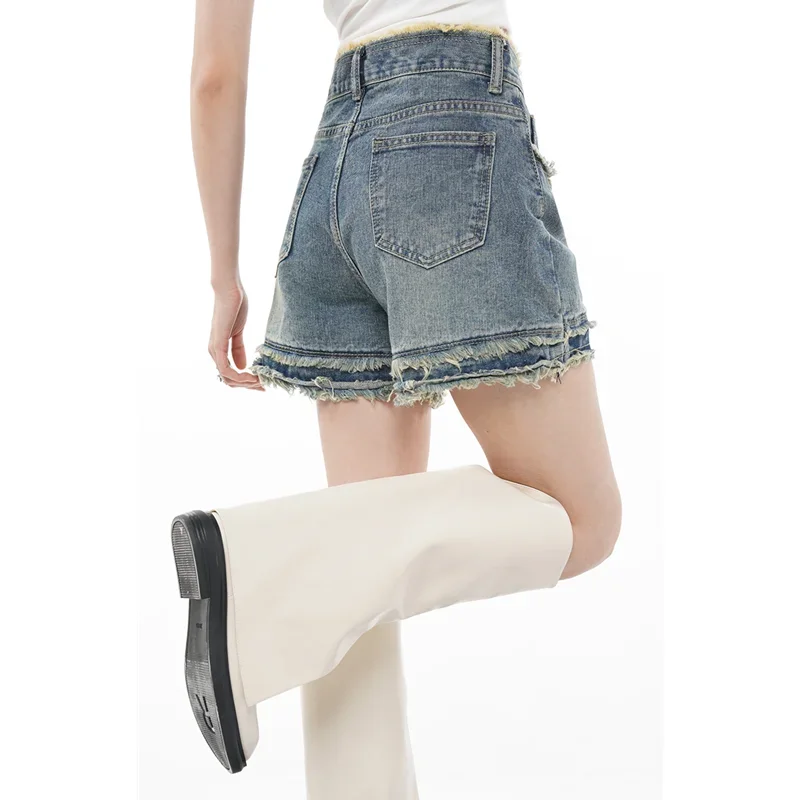 MOJY Women's Straight Shorts Jeans Hot Pants High Waist Europe America Street Summer Vintage Chic Design Denim Wide Leg Shorts