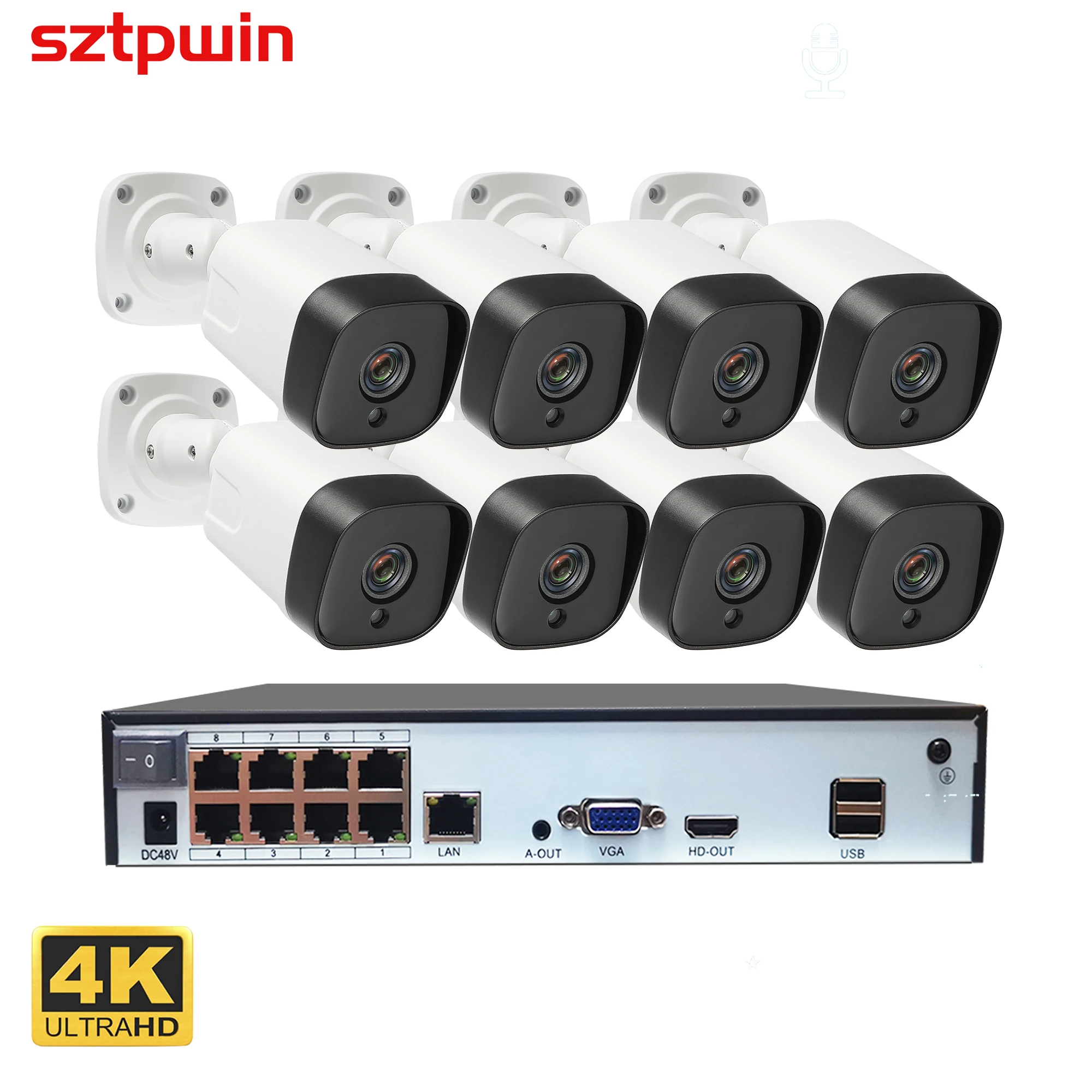 

H.265+ 8CH 4k 8MP POE Security Camera System Kit Audio Recorder Rj45 Face Detection IP Camera Outdoor Waterproof CCTV Video NVR