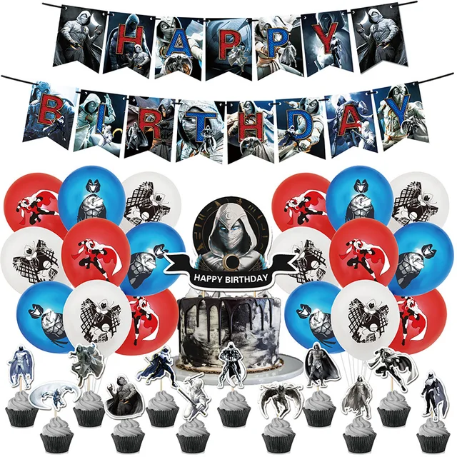 1 Set Banner+Balloons Cartoon Moon Knight Figure Birthday Party Decoration Latex Balloon Party Supplies Hat 3