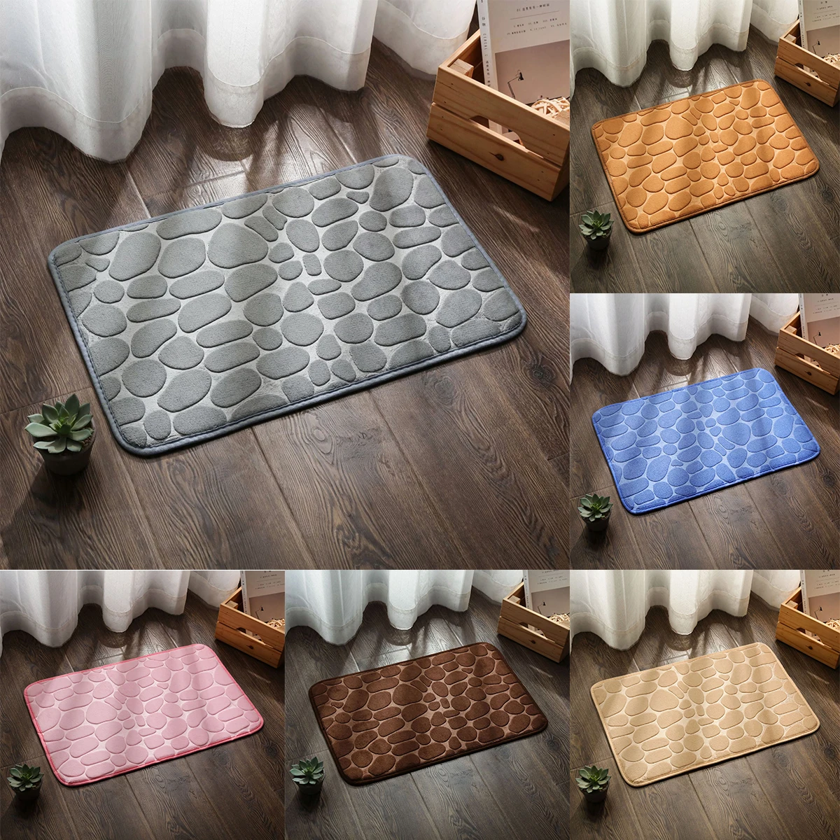 Cobblestone embossed door mat non-slip absorbent bath mat Floor decoration Shower room bath coral wool sponge