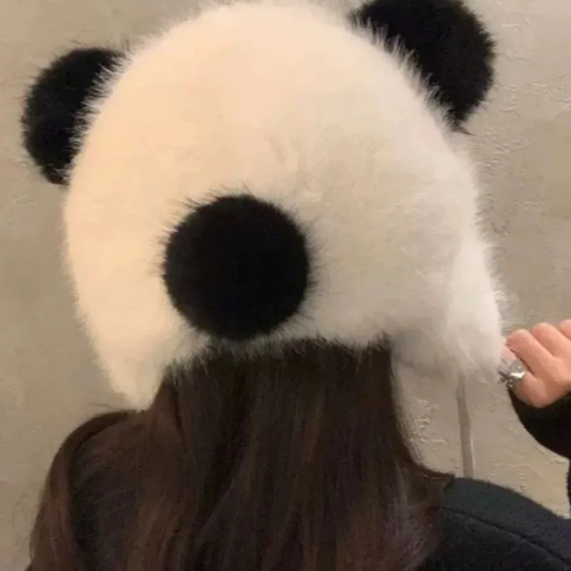 Winter Panda Plush Hat Outdoor Cycling Ear Protection Hats Thickened Warm Hat Casual Fleece Girls Hat Women's Warmth Caps Gifts 6