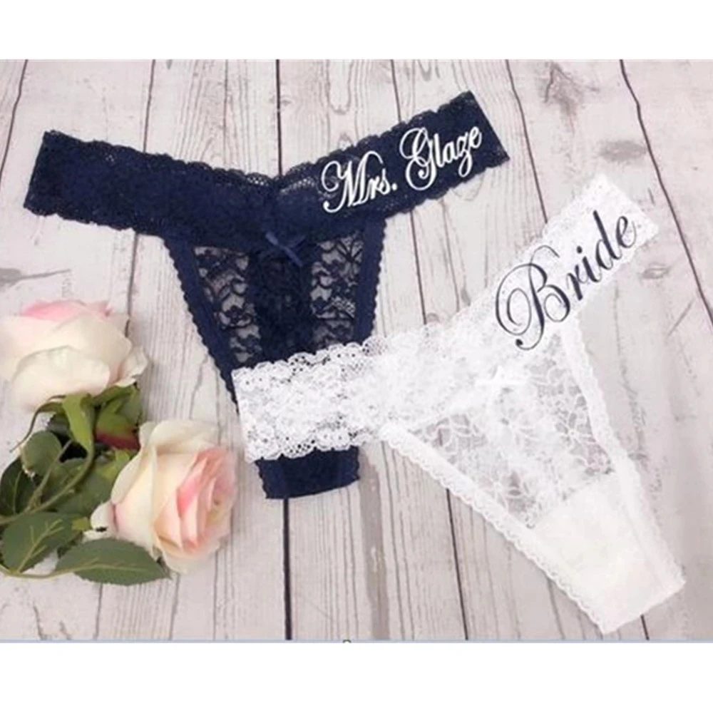 Tanga encaje para novia, ropa interior de lencería con nombre personalizado para boda, regalo de novia y luna miel| | -