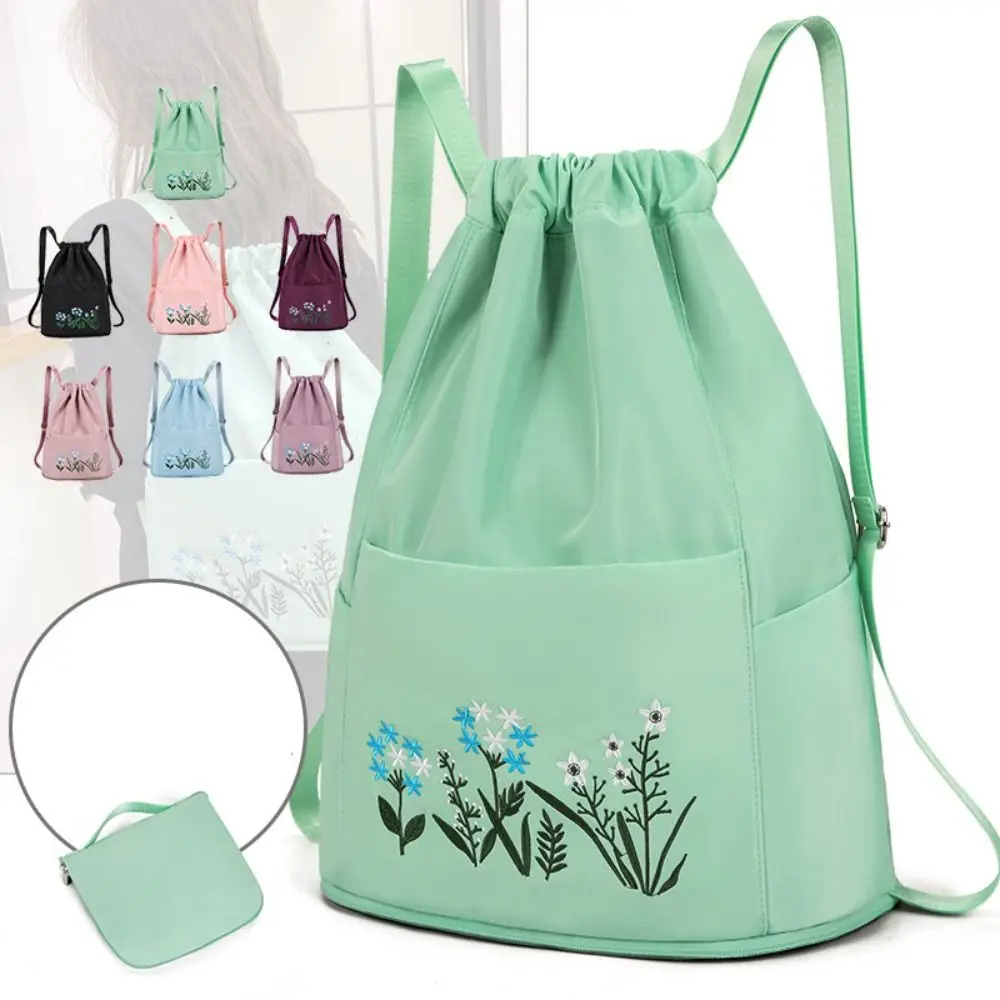 

Folding Basketball Backpack Portable Oxford Multifunction Sports Bag Solid Color Handbag Embroidery Flower Backpack Cycling