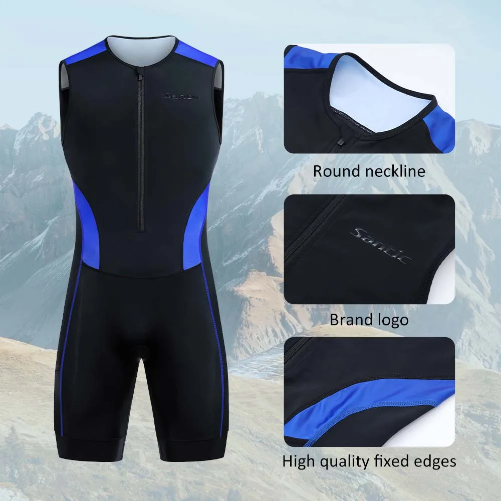 Men's Triathlon Cycling Suits Sleeveless Sponge Padded Quick-Drying for Running Swimming Triathlon KM25C03028