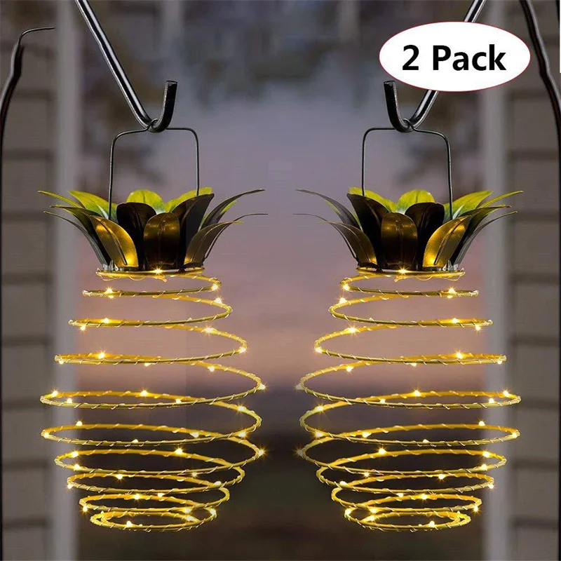 2PCS Pineapple LED Solar Lights Waterproof Outdoor Wall Lamp Garden String Chain Hanging Decoration For Sun Umbrella Holidays