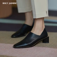 2025 Spring Summer Arrive Dress Office Shoes Women Pumps Genuine Leather Shoes Square Toe High Heels Single Shoes Heels Women