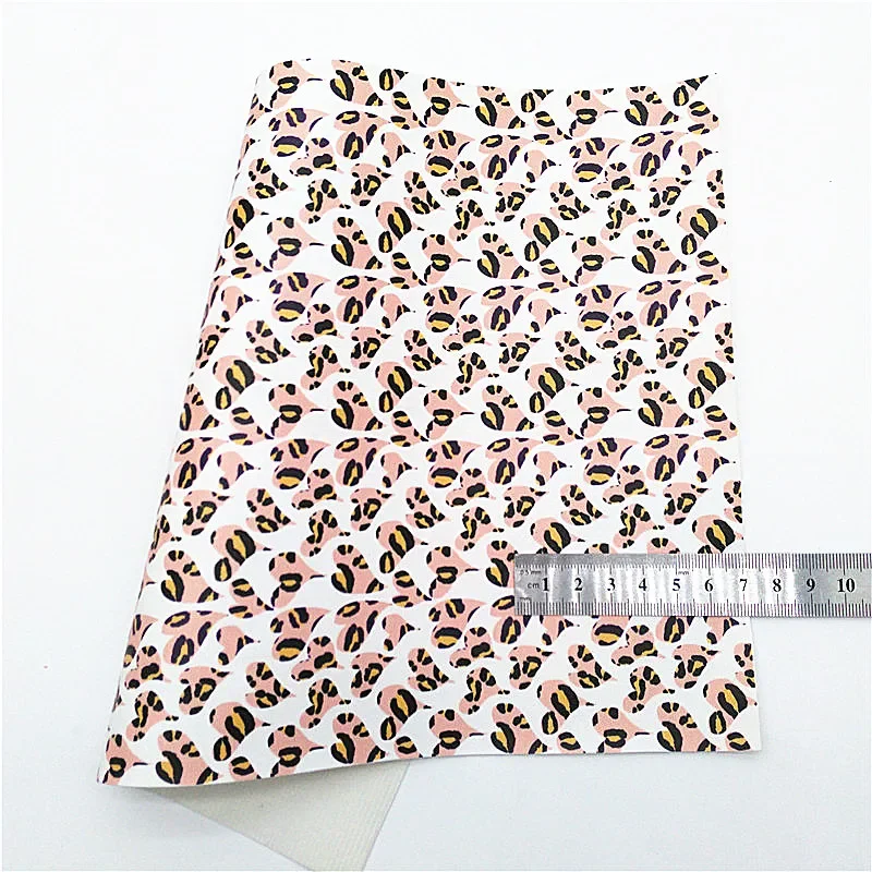 Pink Glitter Leather Flowers Leopard Printed Faux Fabric Sheets Suede Synthetic Leather Vinyl For Bows DIY 21x29CM Q655