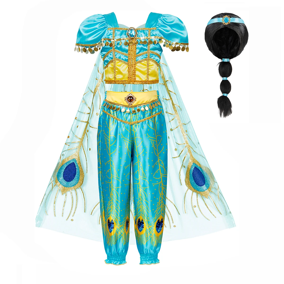 

Jurebecia Jasmine Costume Girls Aladdin Pretend Princess Costumes Halloween Christmas Cosplay Dress Up Clothes